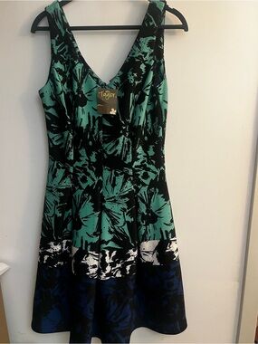 TODAY ONLY !!!! Taylor Dresses Teal, Black & Navy Floral V‑Neck Midi Dress